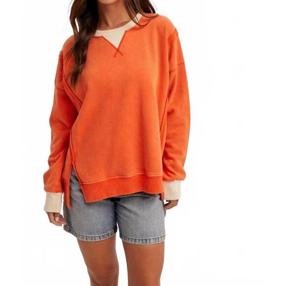 NEW HEM & THREAD color block snow wash oversized sweatshirt in orange - Picture 6 of 6